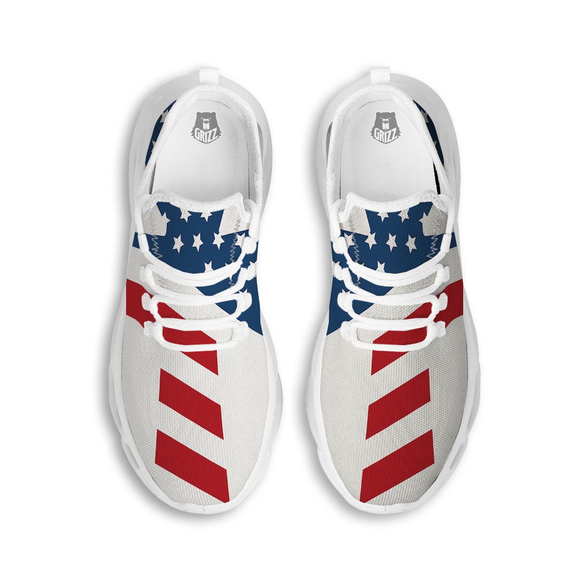 American Flag Christian Cross Print White Running Shoes-grizzshop