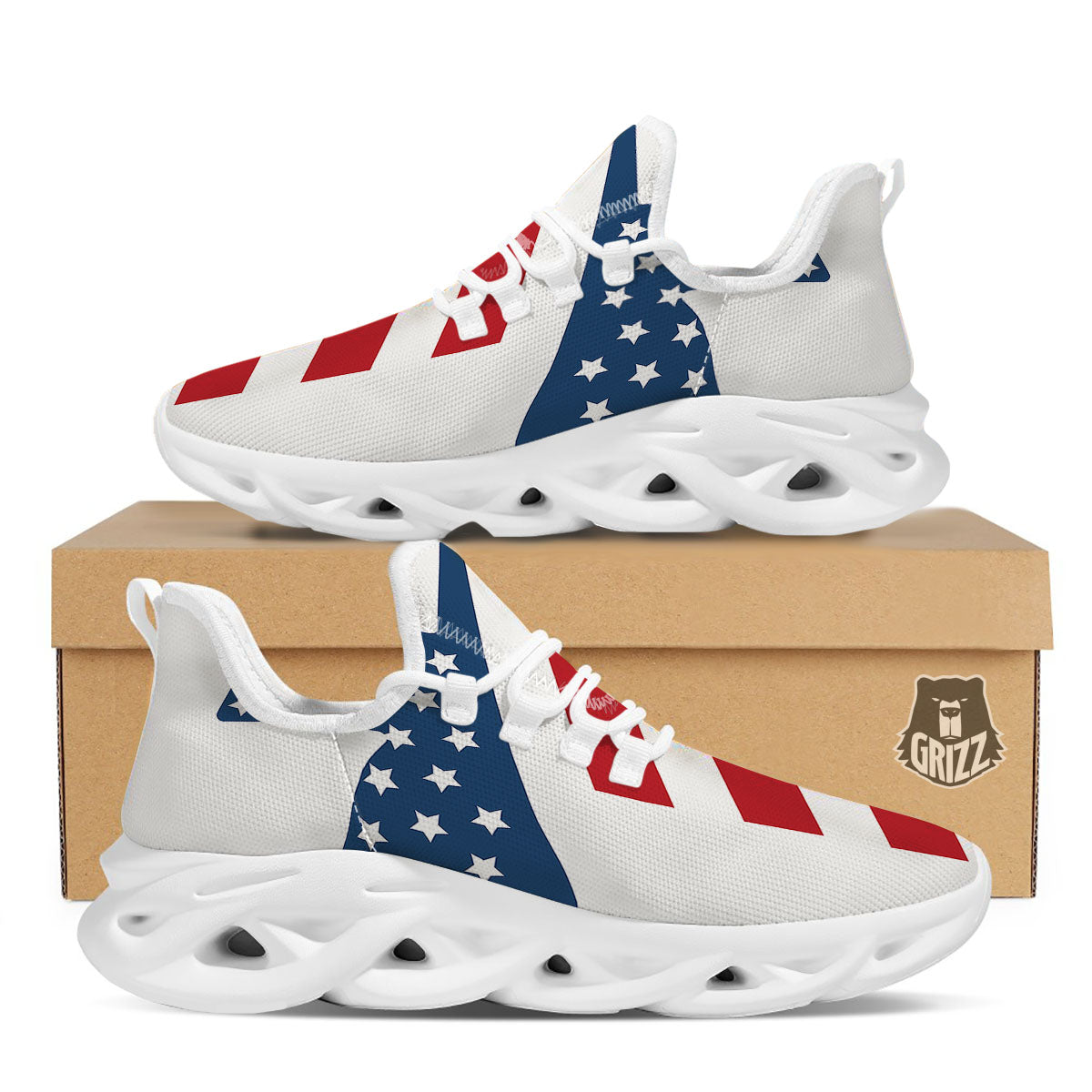American Flag Christian Cross Print White Running Shoes-grizzshop