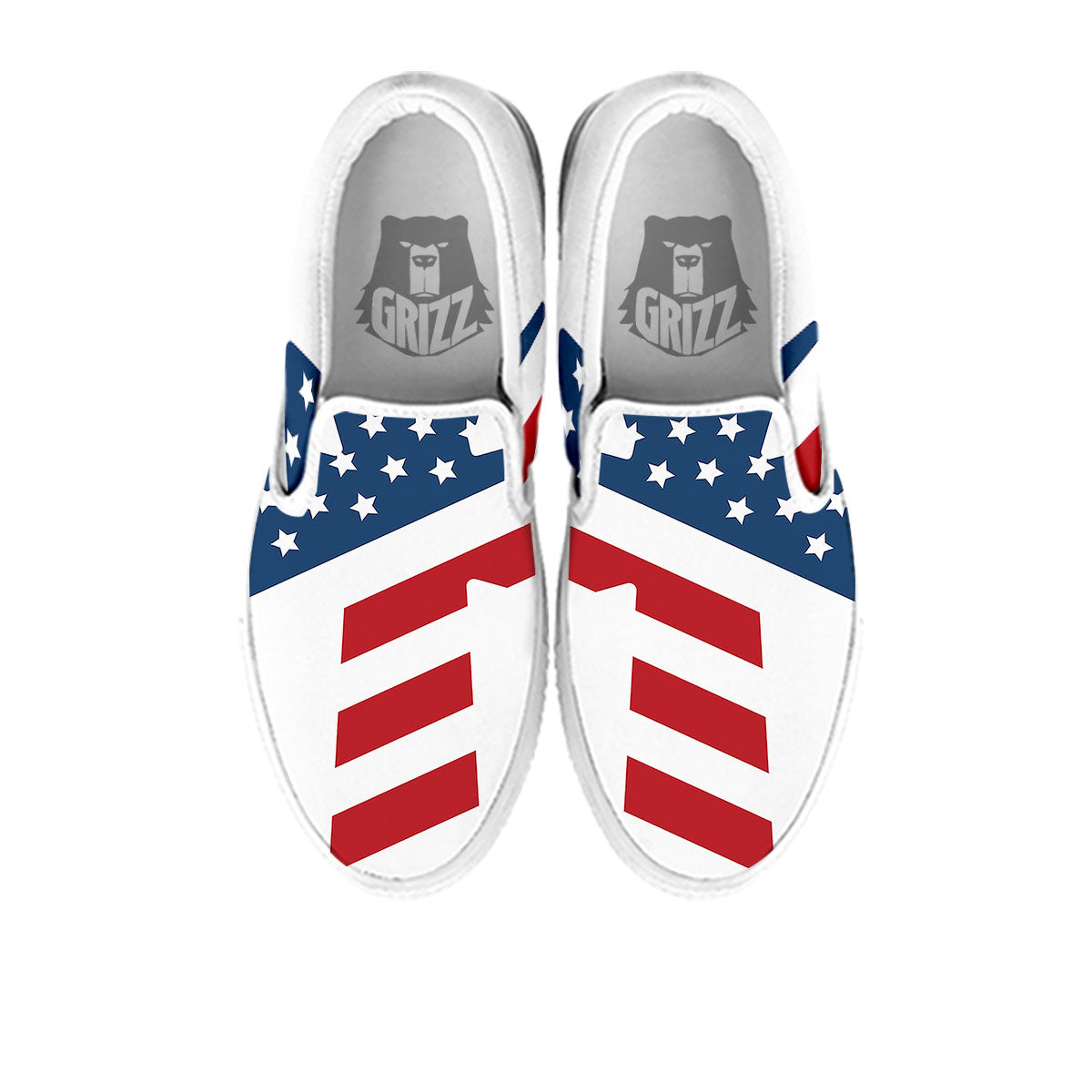 American Flag Christian Cross Print White Slip On Shoes-grizzshop