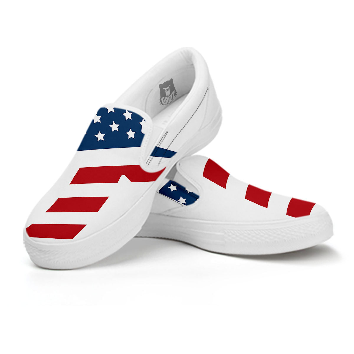 American Flag Christian Cross Print White Slip On Shoes-grizzshop