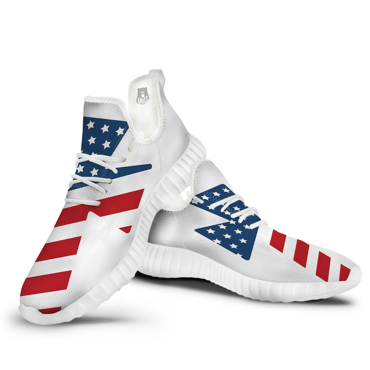 American Flag Christian Cross Print White Walking Shoes-grizzshop
