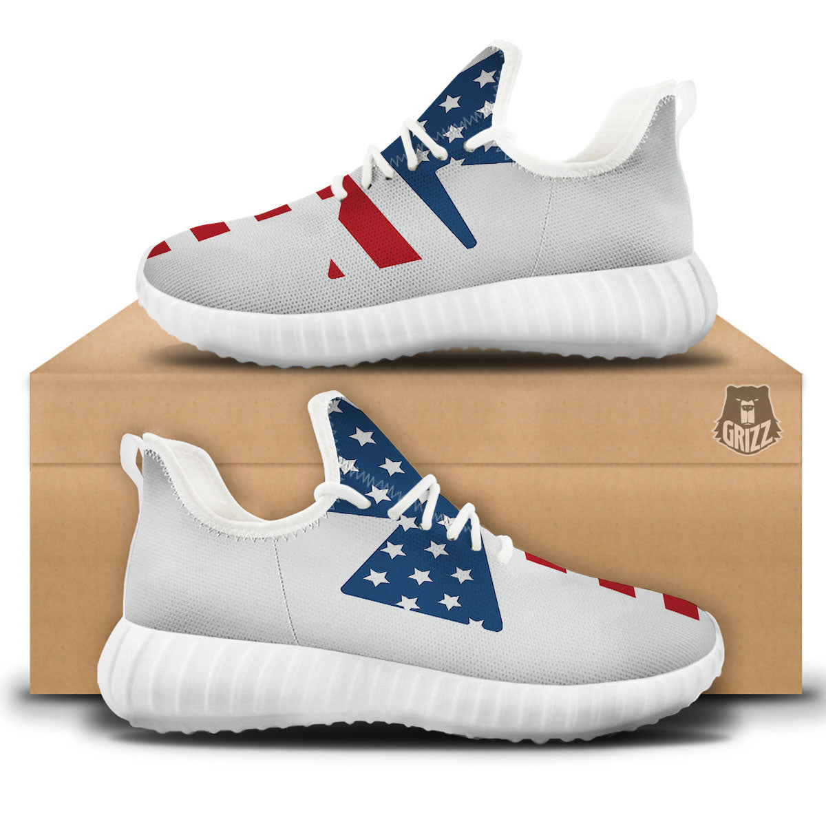 American Flag Christian Cross Print White Walking Shoes-grizzshop