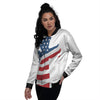 American Flag Christian Cross Print Women's Bomber Jacket-grizzshop