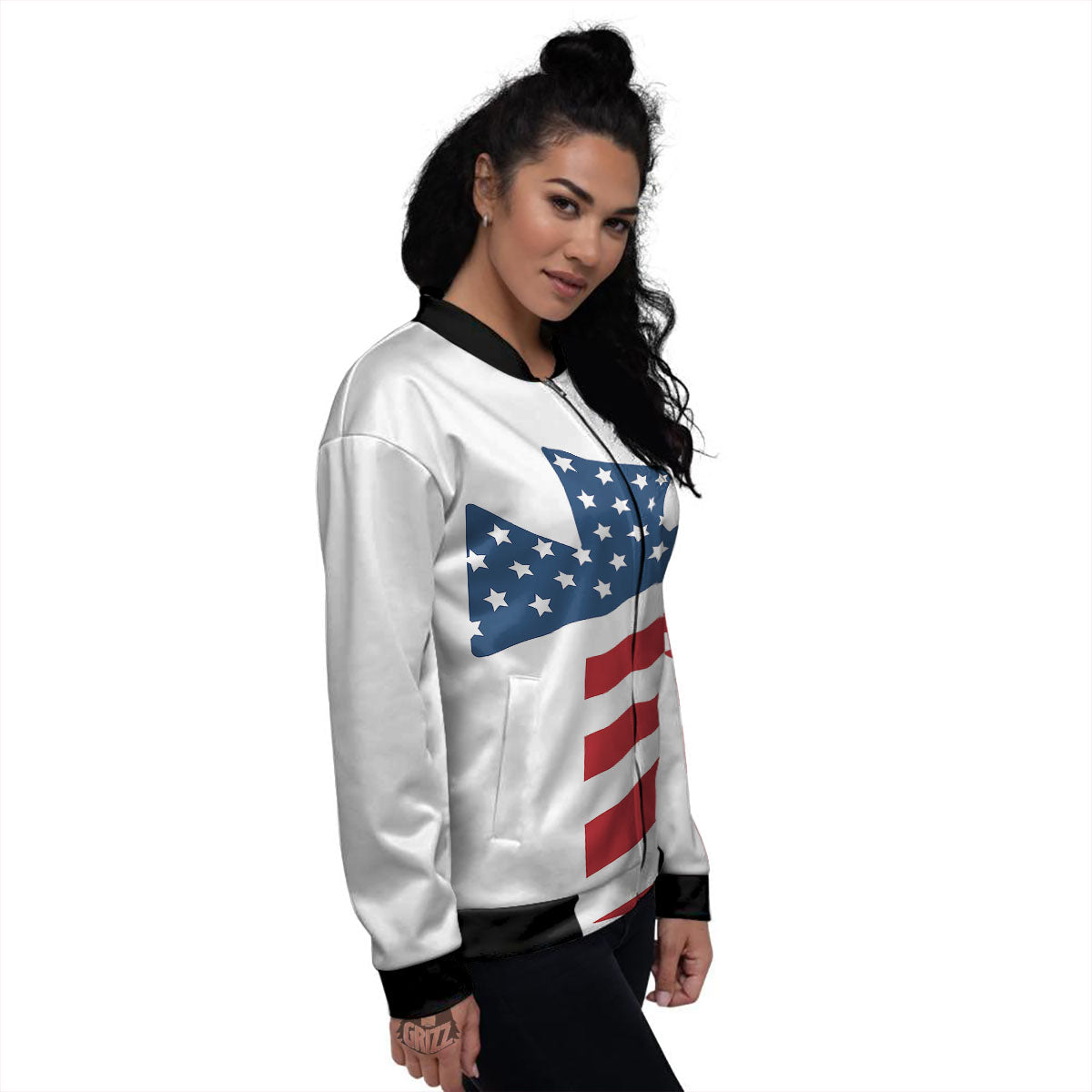 American Flag Christian Cross Print Women's Bomber Jacket-grizzshop