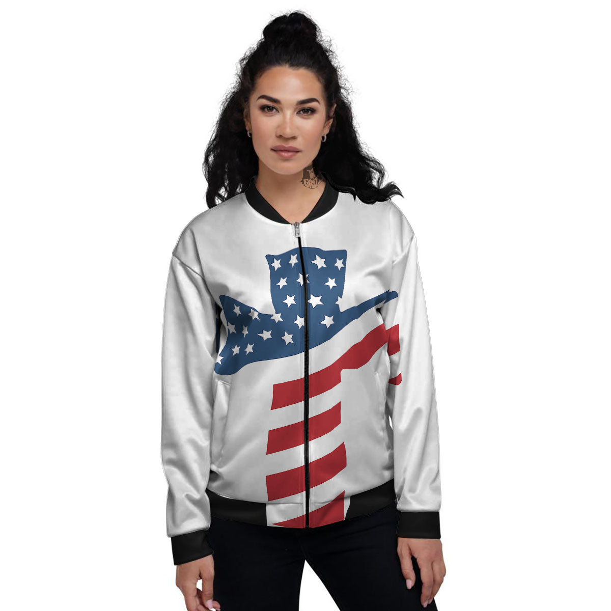 American Flag Christian Cross Print Women's Bomber Jacket-grizzshop