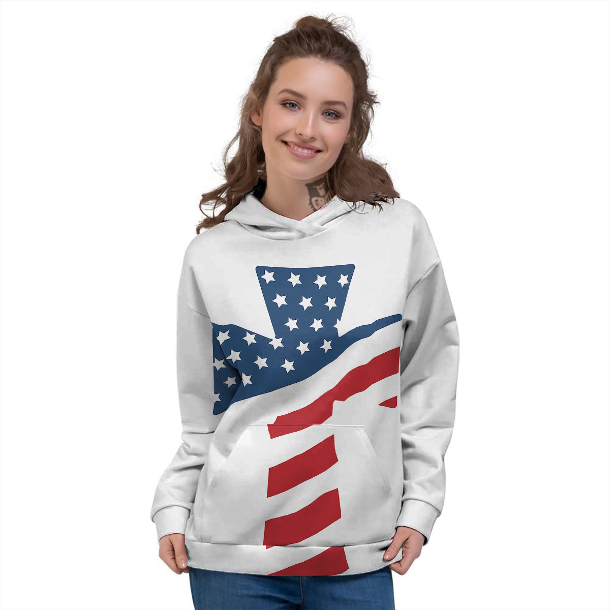 American Flag Christian Cross Print Women's Hoodie-grizzshop