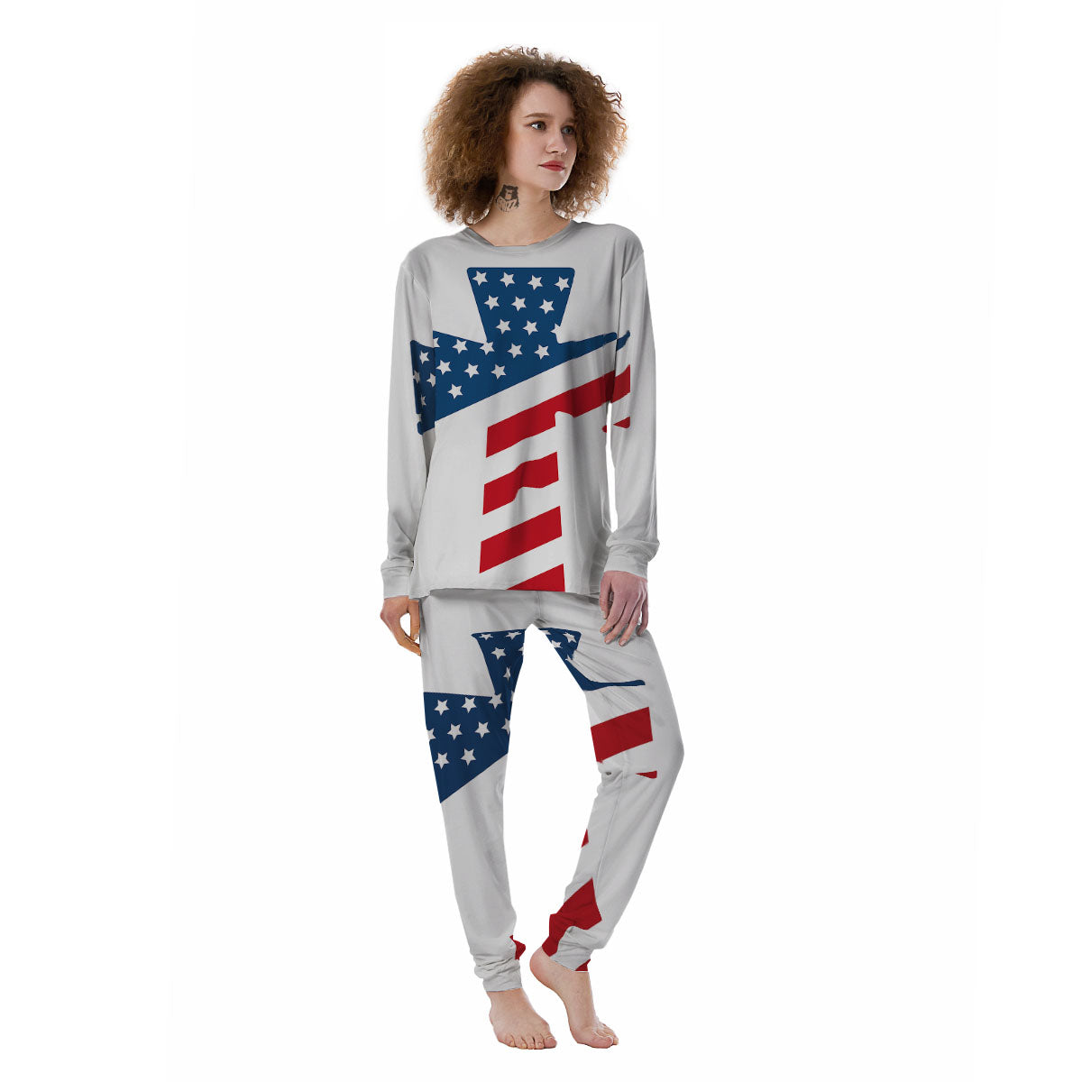 American Flag Christian Cross Print Women's Pajamas-grizzshop