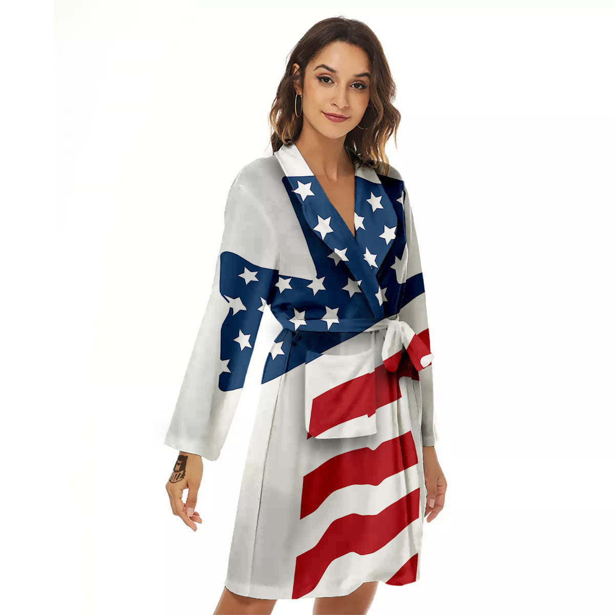 American Flag Christian Cross Print Women's Robe-grizzshop