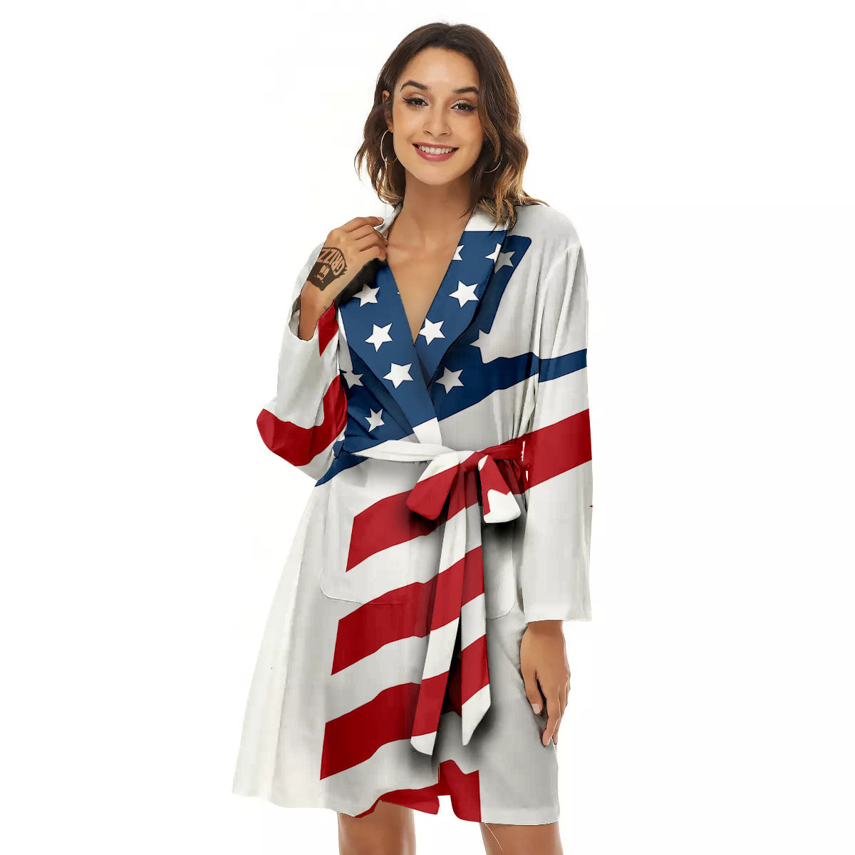 American Flag Christian Cross Print Women's Robe-grizzshop