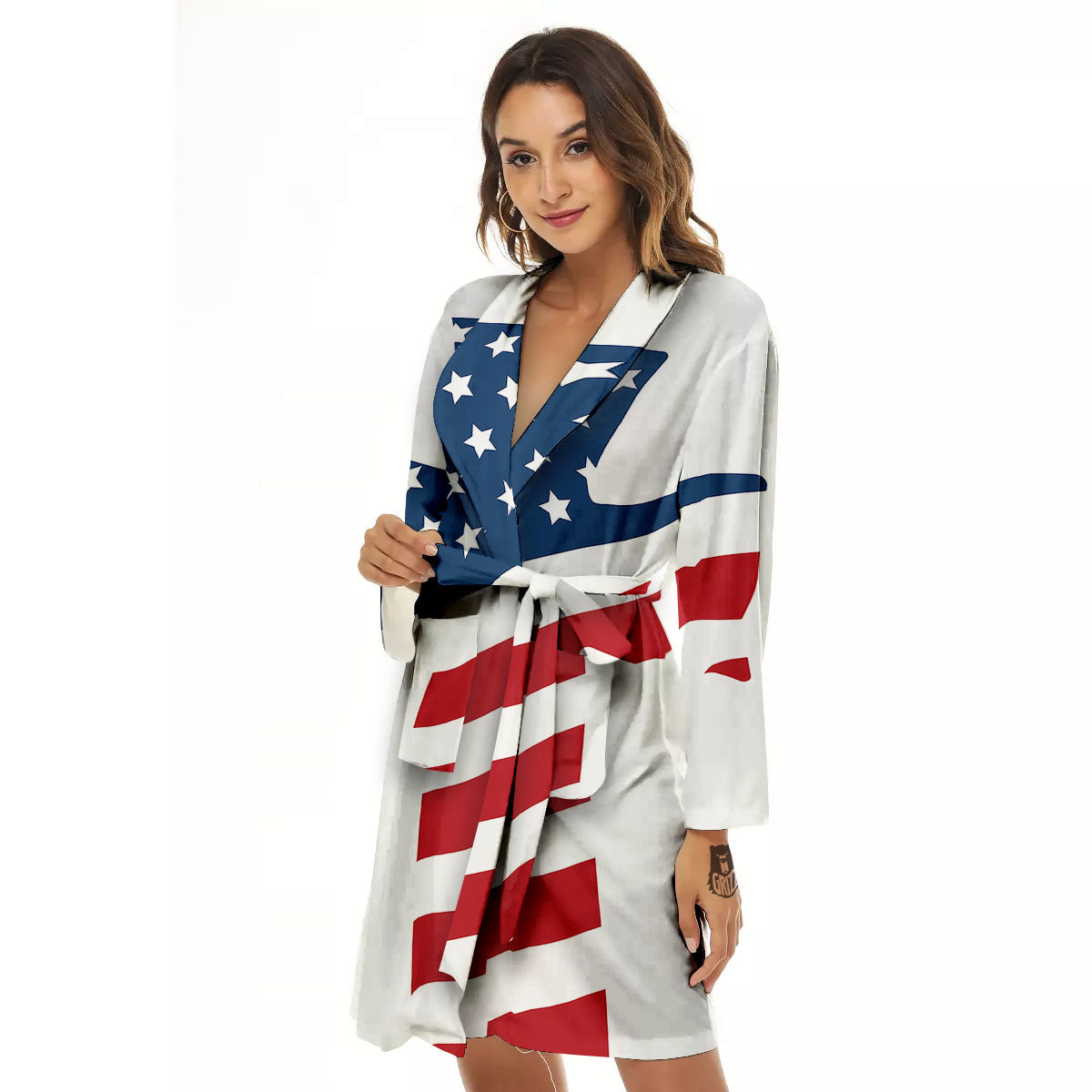 American Flag Christian Cross Print Women's Robe-grizzshop