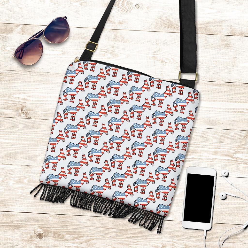 American Flag Donkey Pattern Print Crossbody Bags-grizzshop