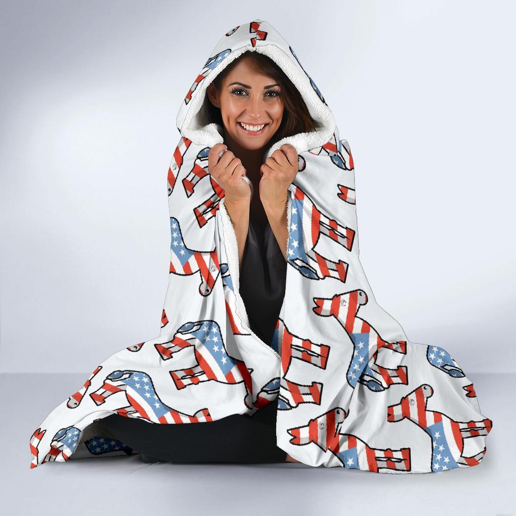 American Flag Donkey Pattern Print Hooded Blanket-grizzshop