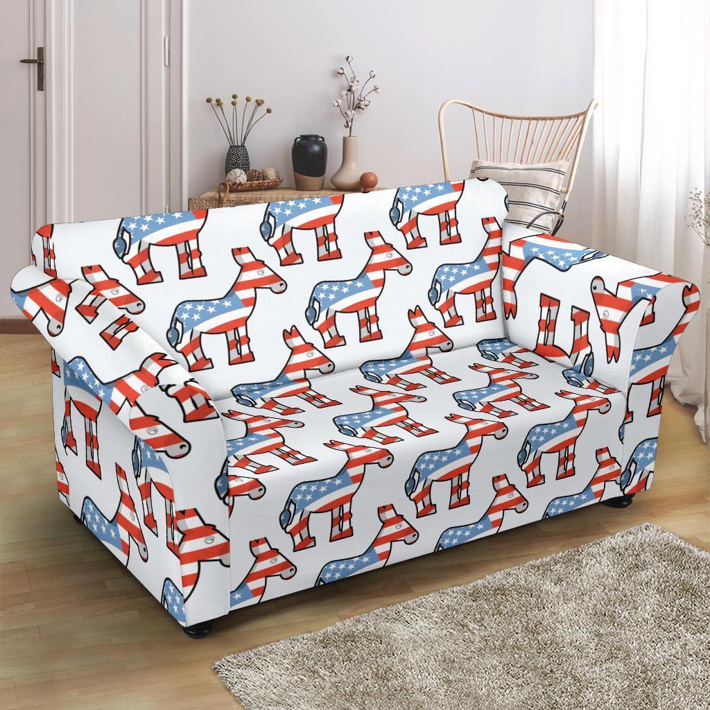 American Flag Donkey Pattern Print Loveseat Cover-grizzshop