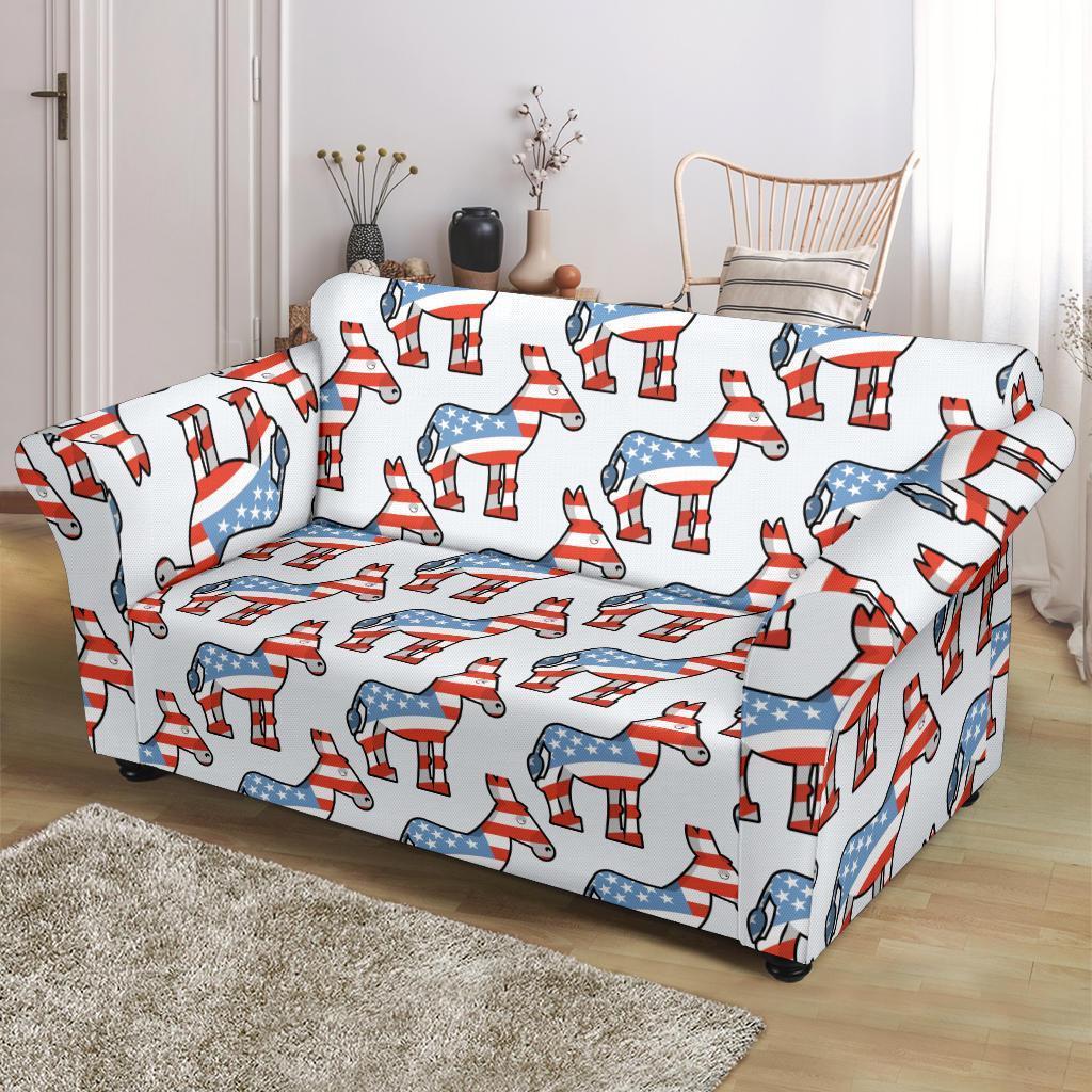 American Flag Donkey Pattern Print Loveseat Cover-grizzshop