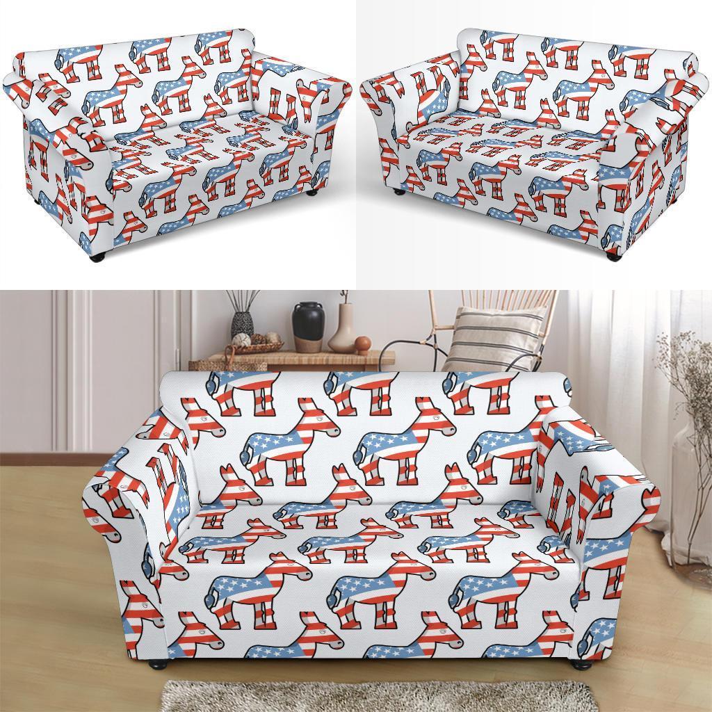 American Flag Donkey Pattern Print Loveseat Cover-grizzshop