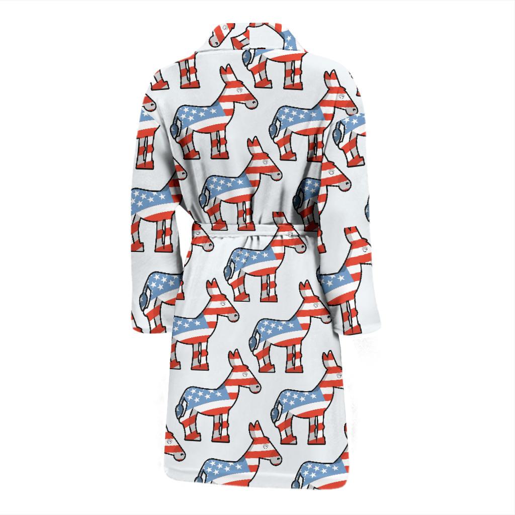 American Flag Donkey Pattern Print Men Long Robe-grizzshop