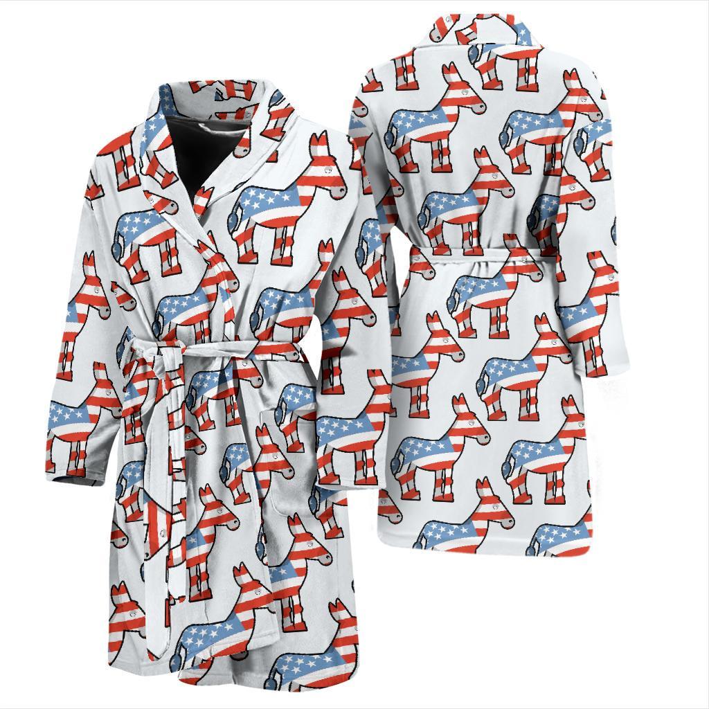 American Flag Donkey Pattern Print Men Long Robe-grizzshop