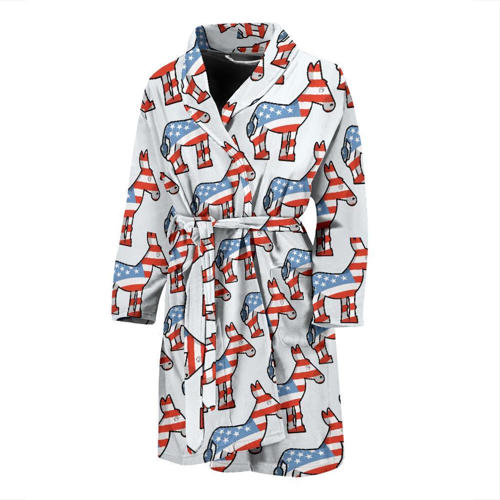 American Flag Donkey Pattern Print Men Long Robe-grizzshop