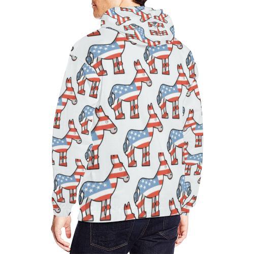 American Flag Donkey Pattern Print Men Pullover Hoodie-grizzshop