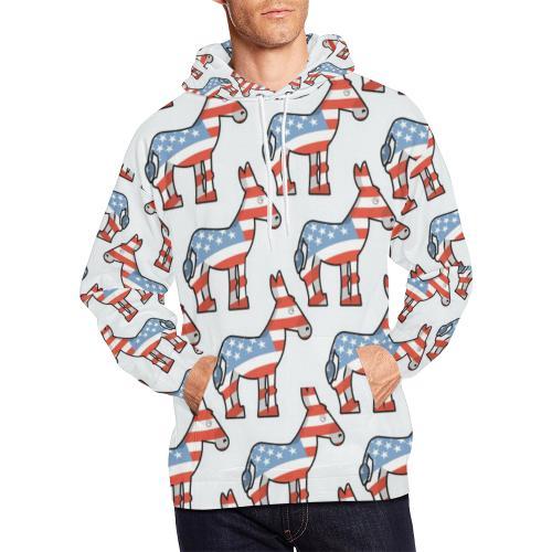 American Flag Donkey Pattern Print Men Pullover Hoodie-grizzshop