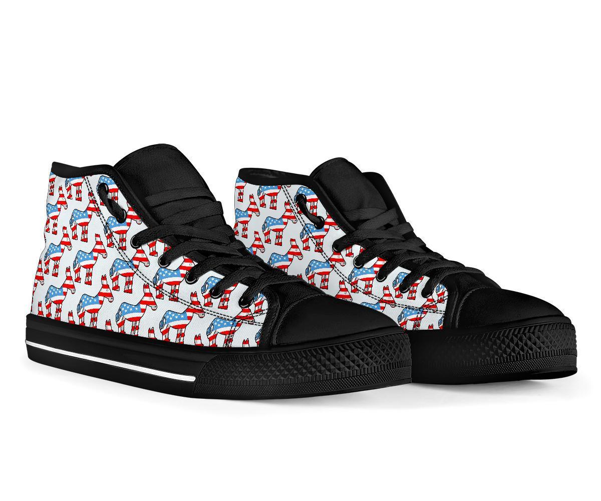 American Flag Donkey Pattern Print Men Women's High Top Shoes-grizzshop