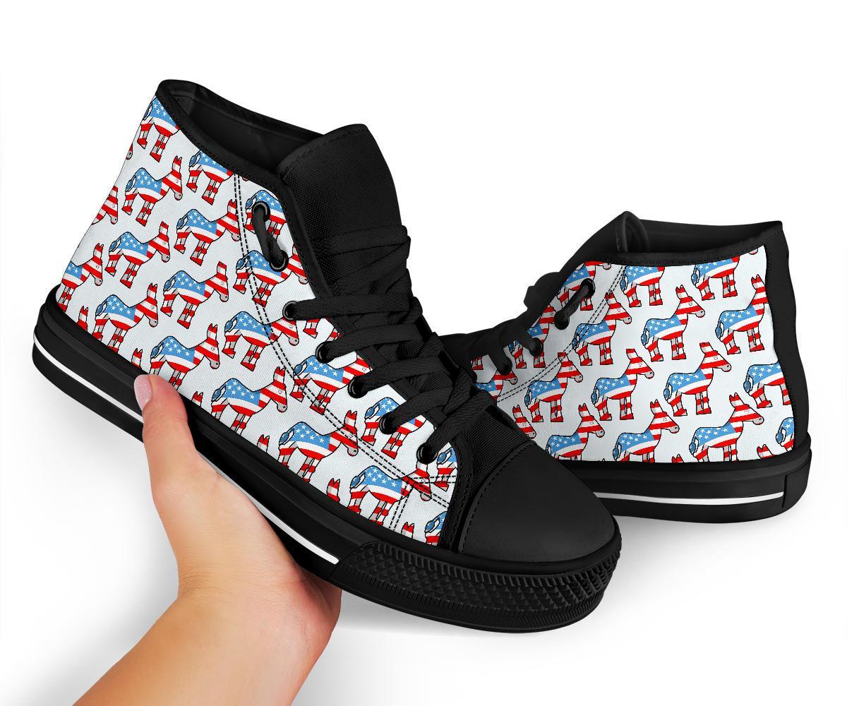 American Flag Donkey Pattern Print Men Women's High Top Shoes-grizzshop