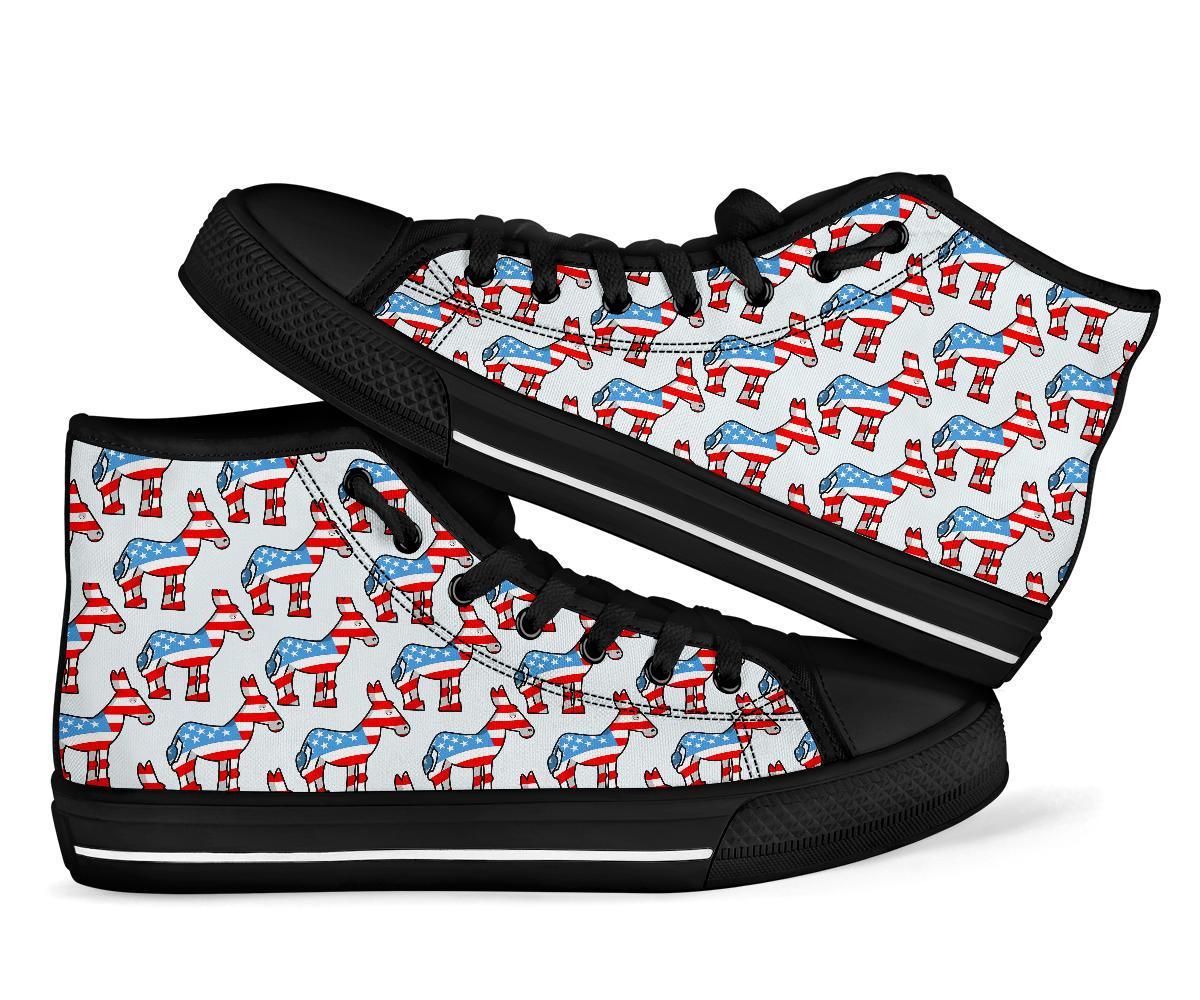 American Flag Donkey Pattern Print Men Women's High Top Shoes-grizzshop