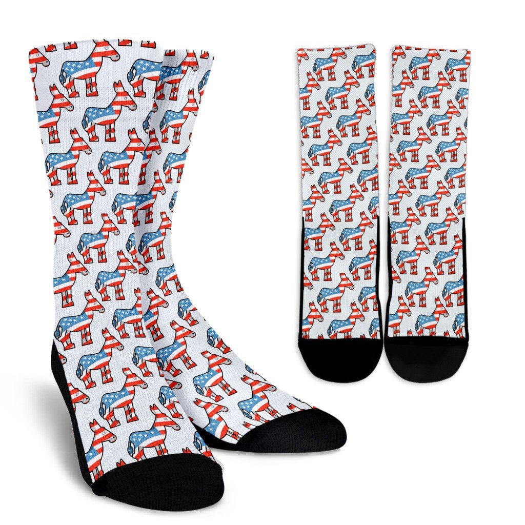 American Flag Donkey Pattern Print Unisex Crew Socks-grizzshop