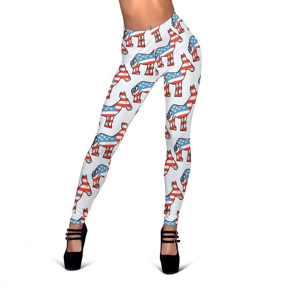 American Flag Donkey Pattern Print Women Leggings-grizzshop