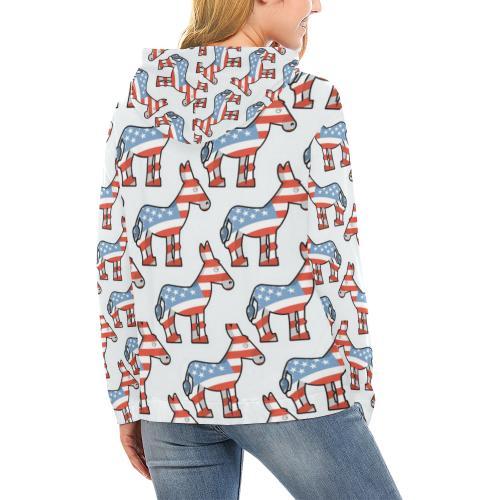 American Flag Donkey Pattern Print Women Pullover Hoodie-grizzshop