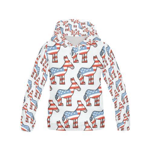 American Flag Donkey Pattern Print Women Pullover Hoodie-grizzshop