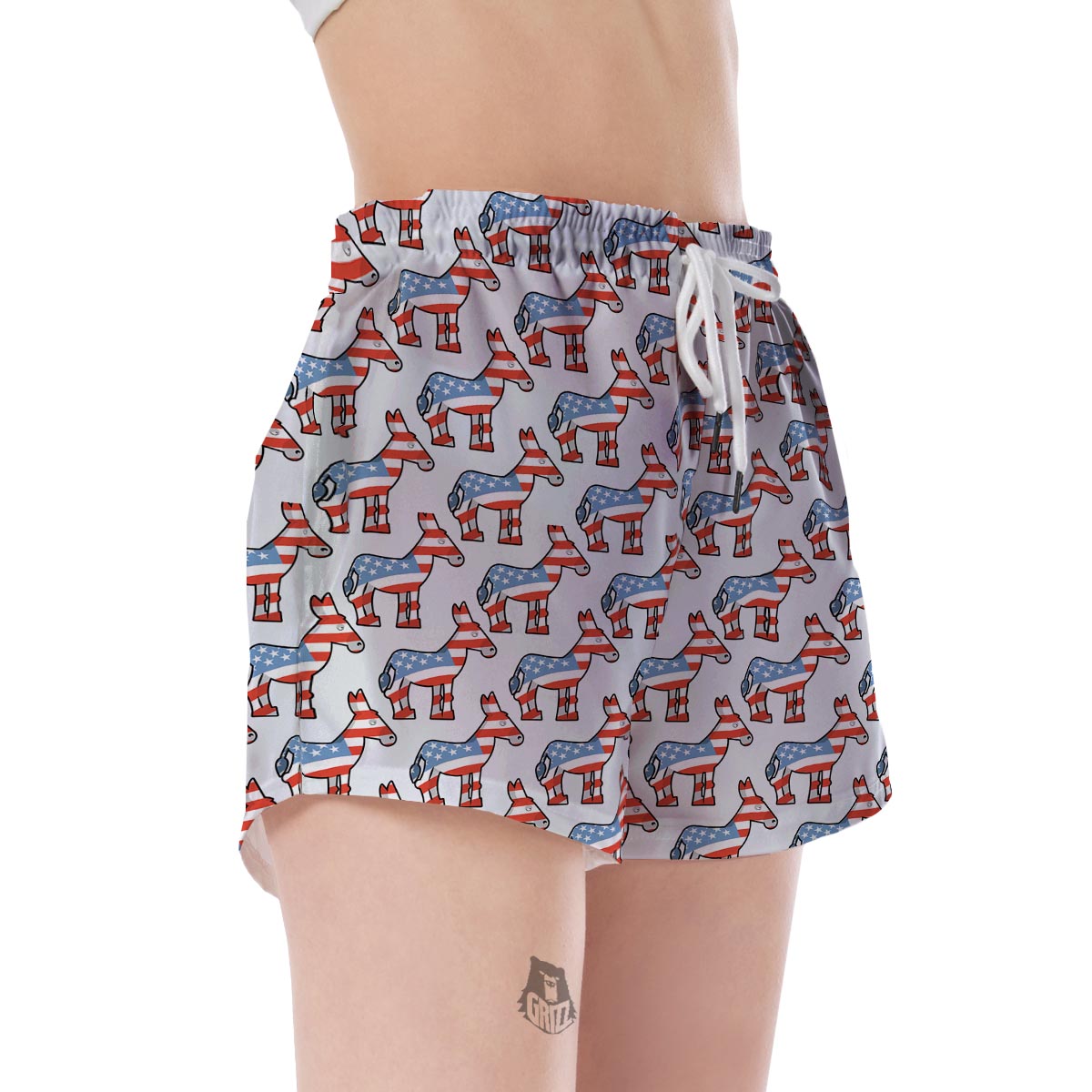 American Flag Donkey Pattern Print Women's Shorts-grizzshop