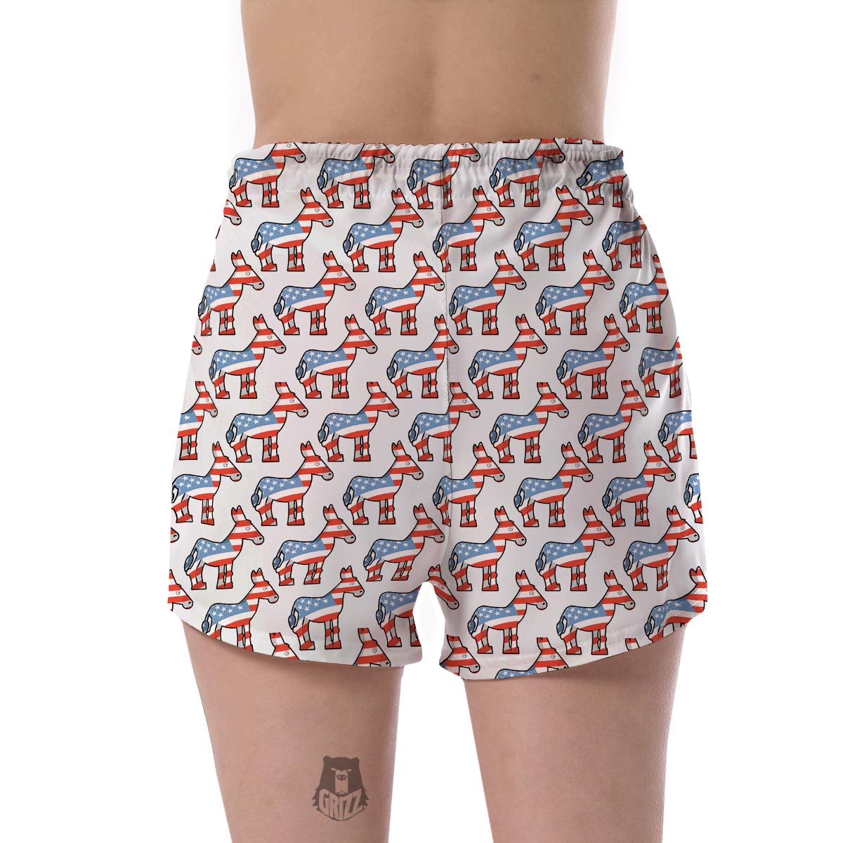 American Flag Donkey Pattern Print Women's Shorts-grizzshop