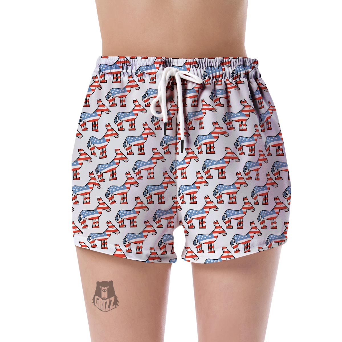 American Flag Donkey Pattern Print Women's Shorts-grizzshop