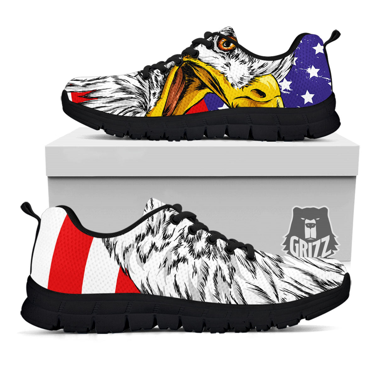 American Flag Eagle Print Black Sneaker-grizzshop
