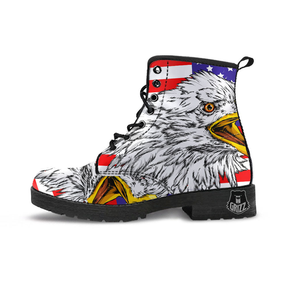 American Flag Eagle Print Leather Boots-grizzshop