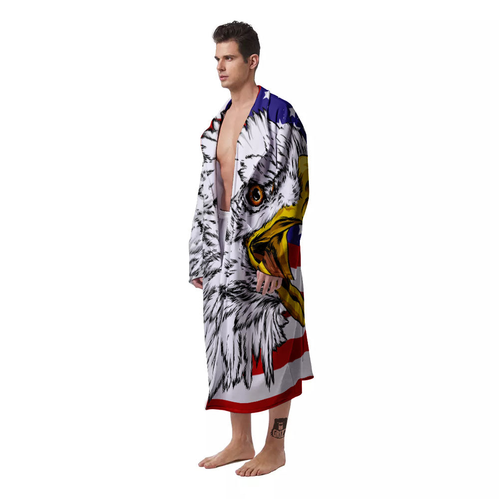 American Flag Eagle Print Men's Robe-grizzshop