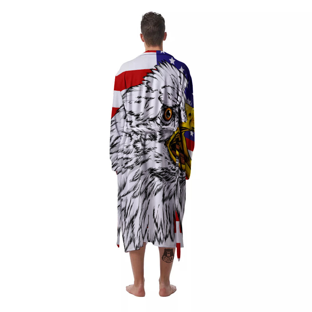 American Flag Eagle Print Men's Robe-grizzshop