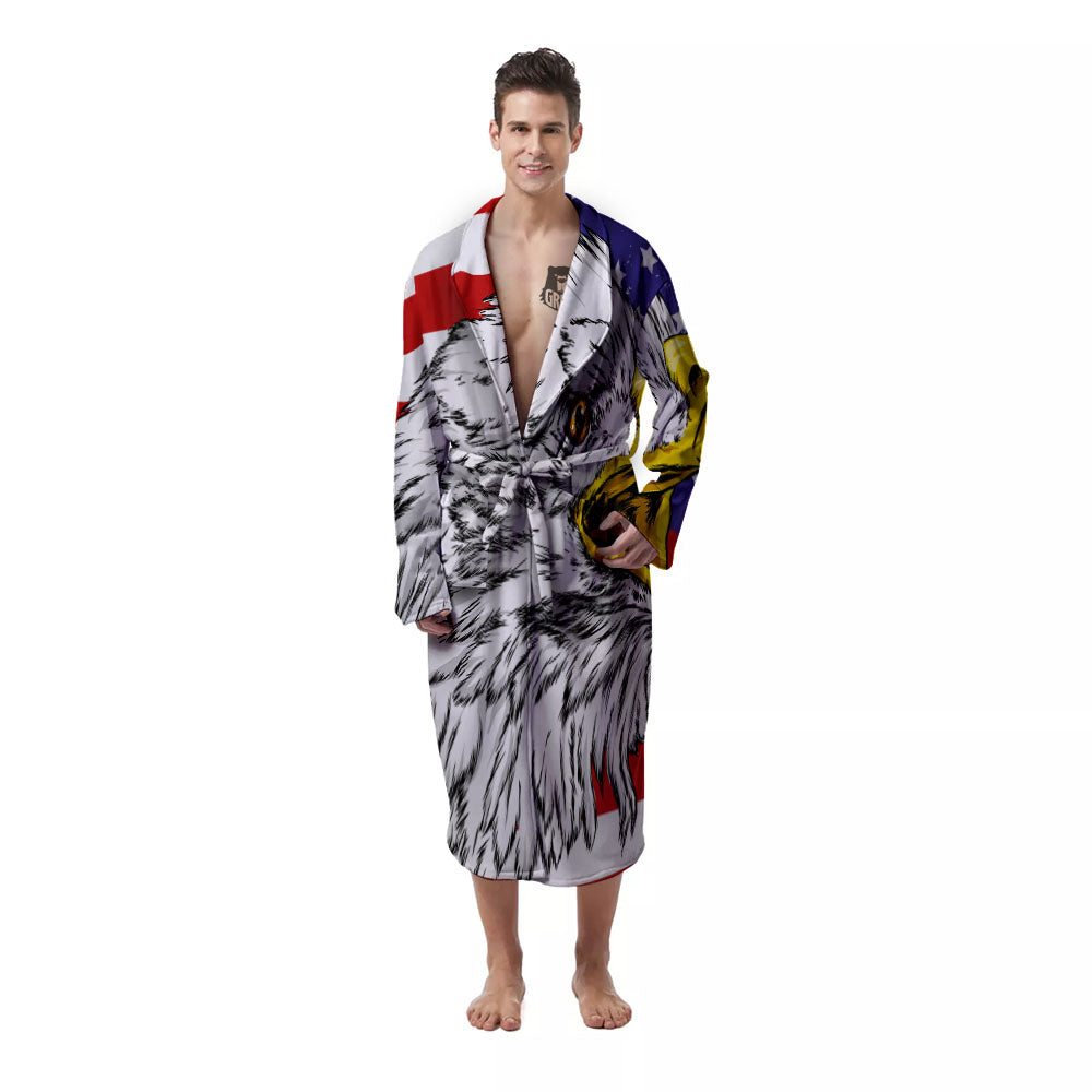 American Flag Eagle Print Men's Robe-grizzshop