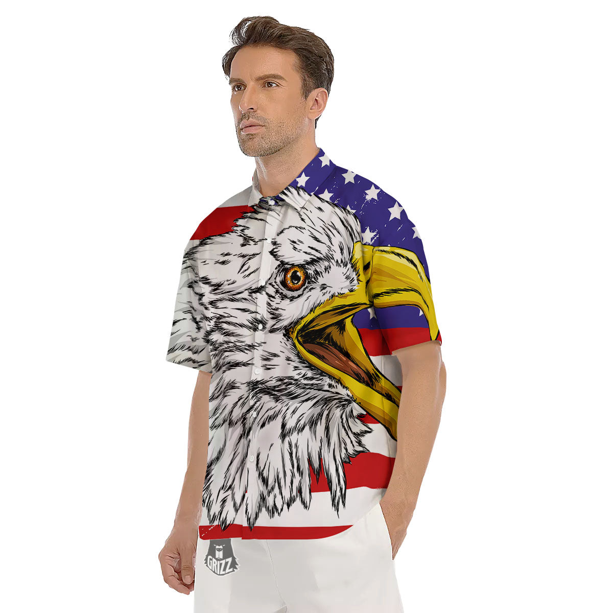 American Flag Eagle Print Men's Short Sleeve Shirts-grizzshop