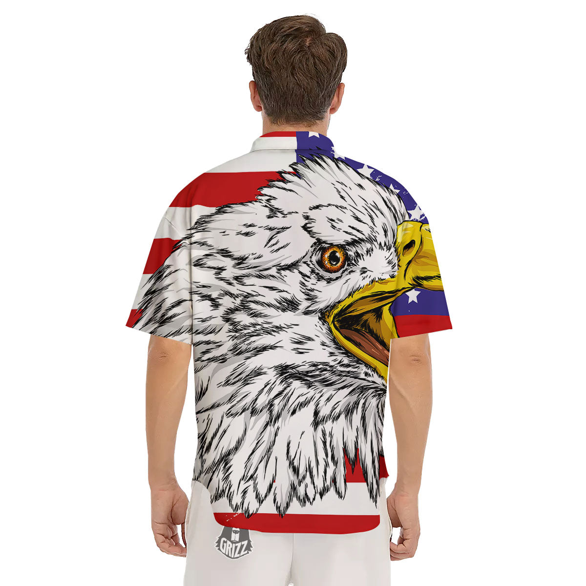 American Flag Eagle Print Men's Short Sleeve Shirts-grizzshop