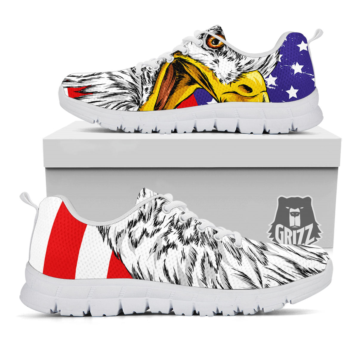 American Flag Eagle Print White Sneaker-grizzshop