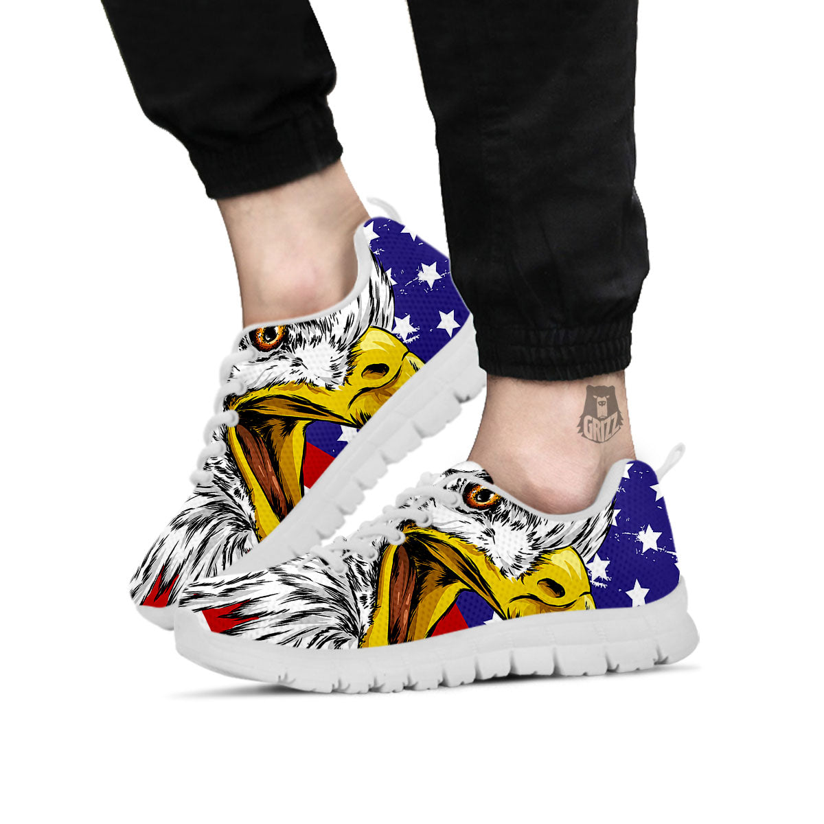 American Flag Eagle Print White Sneaker-grizzshop