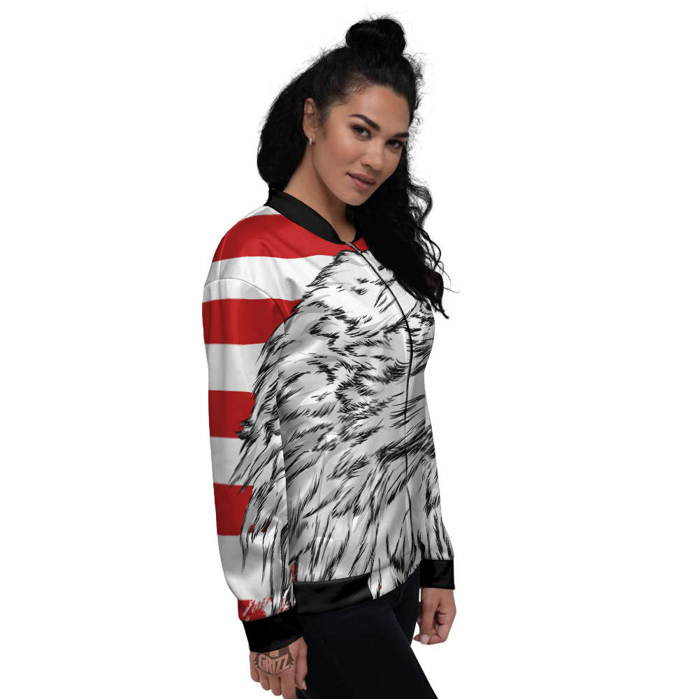 American Flag Eagle Print Women's Bomber Jacket-grizzshop