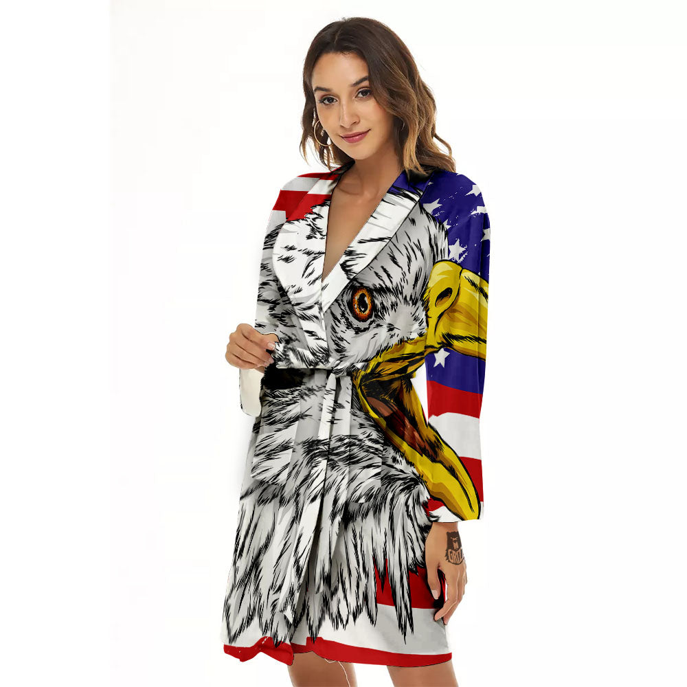 American Flag Eagle Print Women's Robe-grizzshop