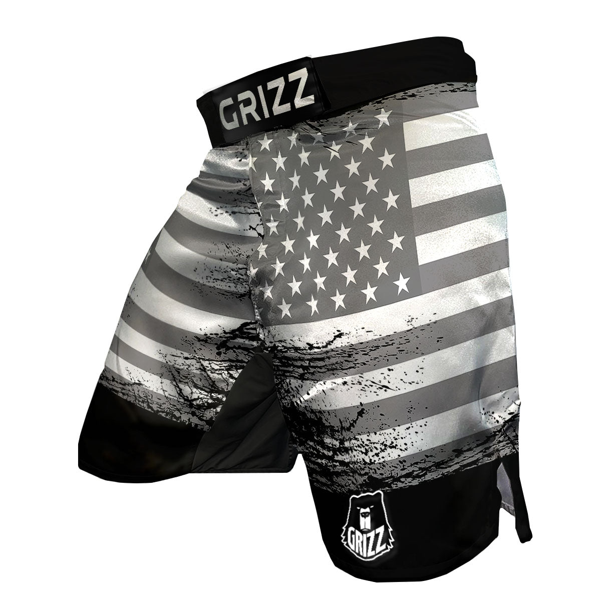 American Flag Grey Grunge Print MMA Shorts-grizzshop