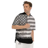 American Flag Grey Grunge Print Men's Short Sleeve Shirts-grizzshop