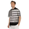 American Flag Grey Grunge Print Men's Short Sleeve Shirts-grizzshop