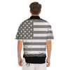 American Flag Grey Grunge Print Men's Short Sleeve Shirts-grizzshop