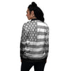 American Flag Grey Grunge Print Women's Bomber Jacket-grizzshop